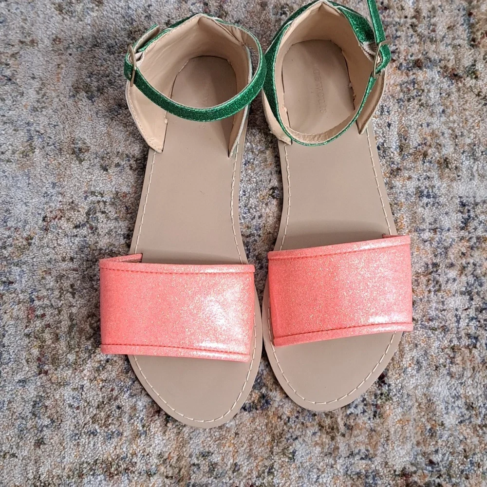 Crewcuts Girls Sandals K5 Glitter Watermelon Sparkly Straps Flats